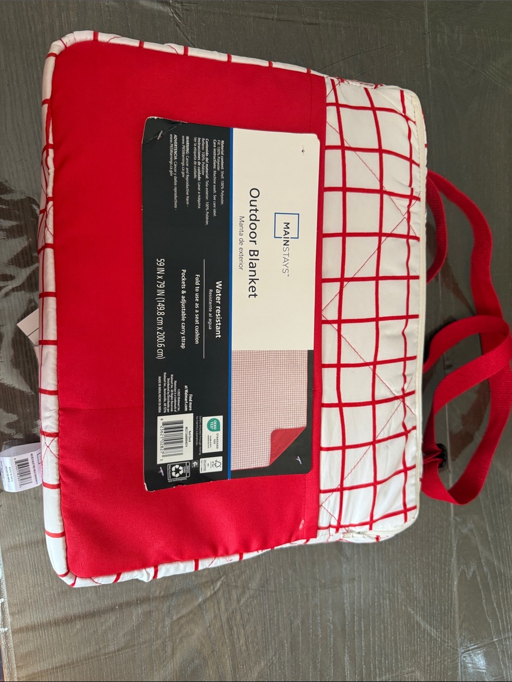 Mainstays Red and White Grid Outdoor Throw Blanket
